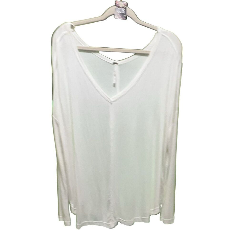 Free People Long Sleeve V-Neck Blouse S White Oversized Tunic